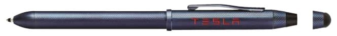 Tech2 & Tech3 Ballpens with Stylus, by Cross | 14 Black Cross PVD Herringbone ballpoint pen with TESLA logo